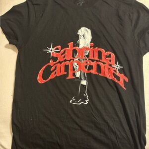 Sabrina Carpenter Black Graphic T-Shirt with Red Text